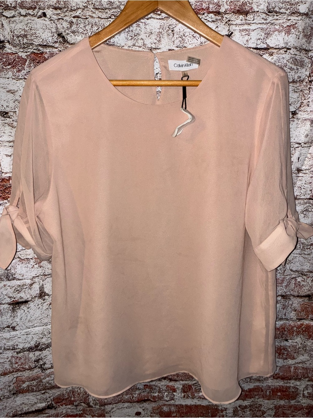 Calvin Klein Pale Pink Tie-Sleeve Blouse